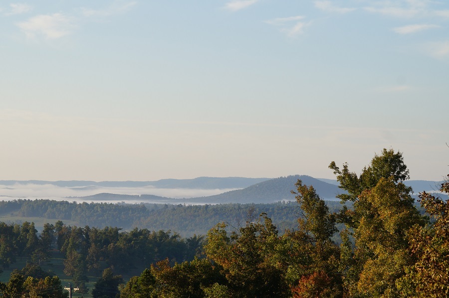 Early morning fog over the Ozark hills